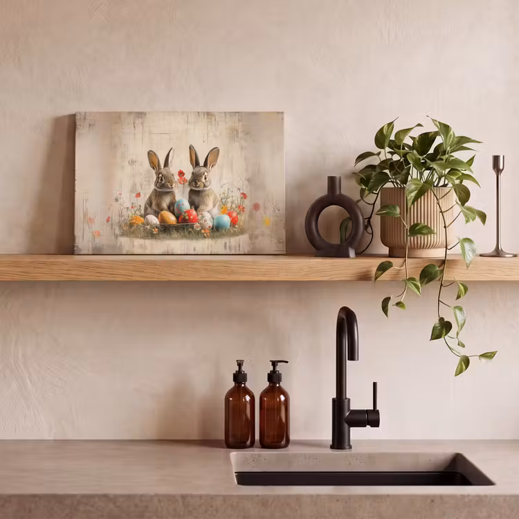 Canvas schilderij - Konijnen - Bloemen - Eieren — 3