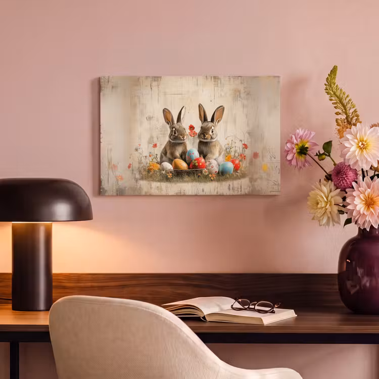 Canvas schilderij - Konijnen - Bloemen - Eieren — 4