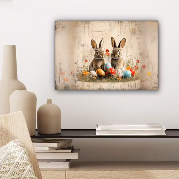Canvas schilderij - Konijnen - Bloemen - Eieren — 5