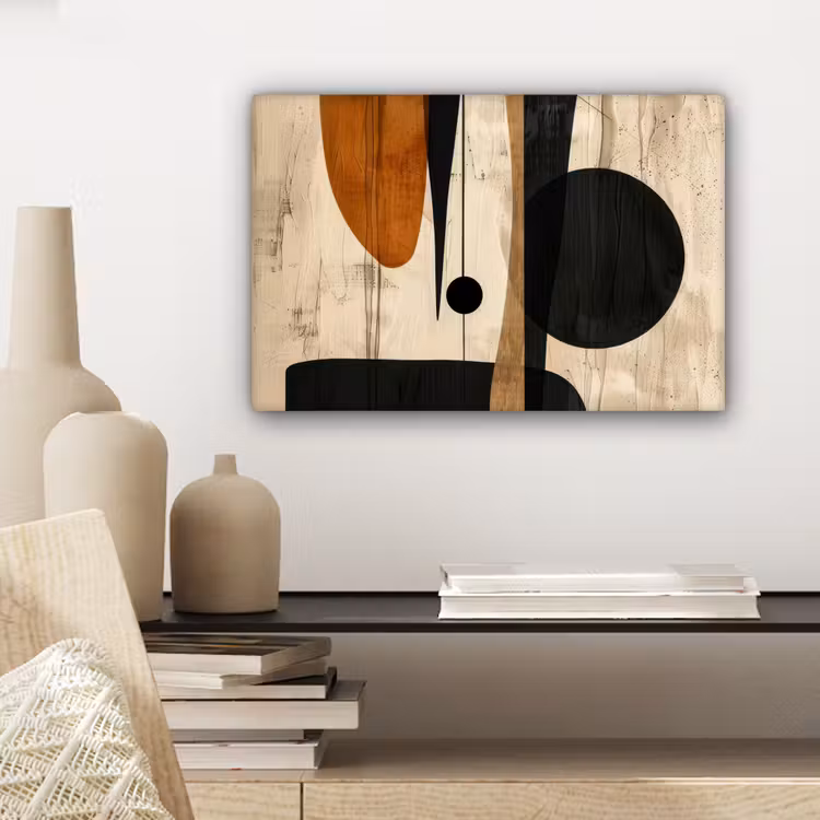 Canvas schilderij - Kunst - Beige - Zwart - Modern — 5