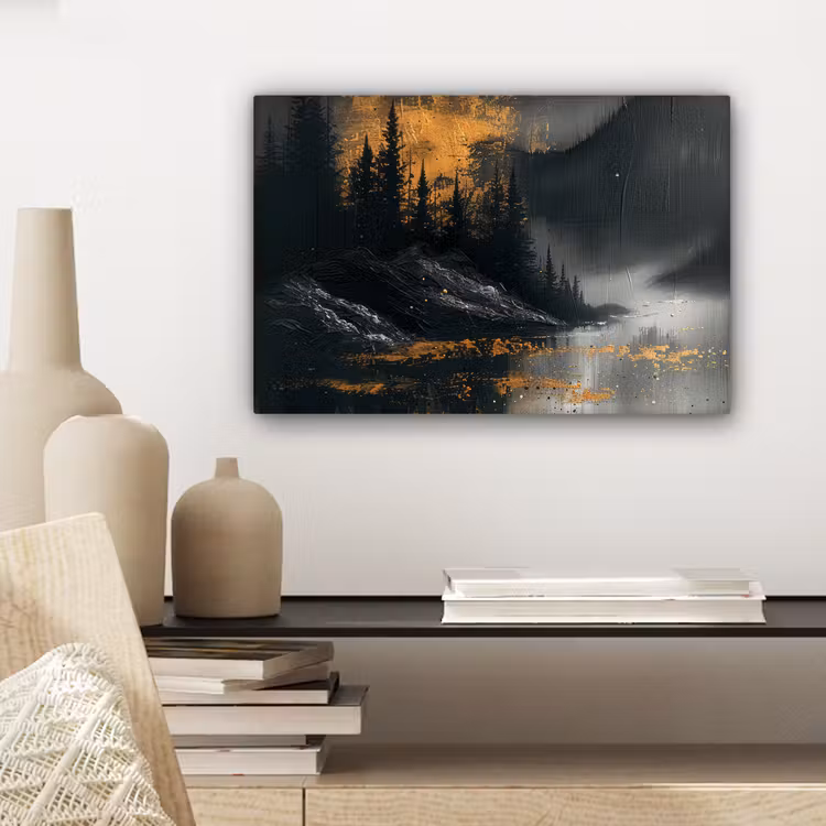 Canvas schilderij - Modern - Bos - Goud - Zwart - Natuur — 5