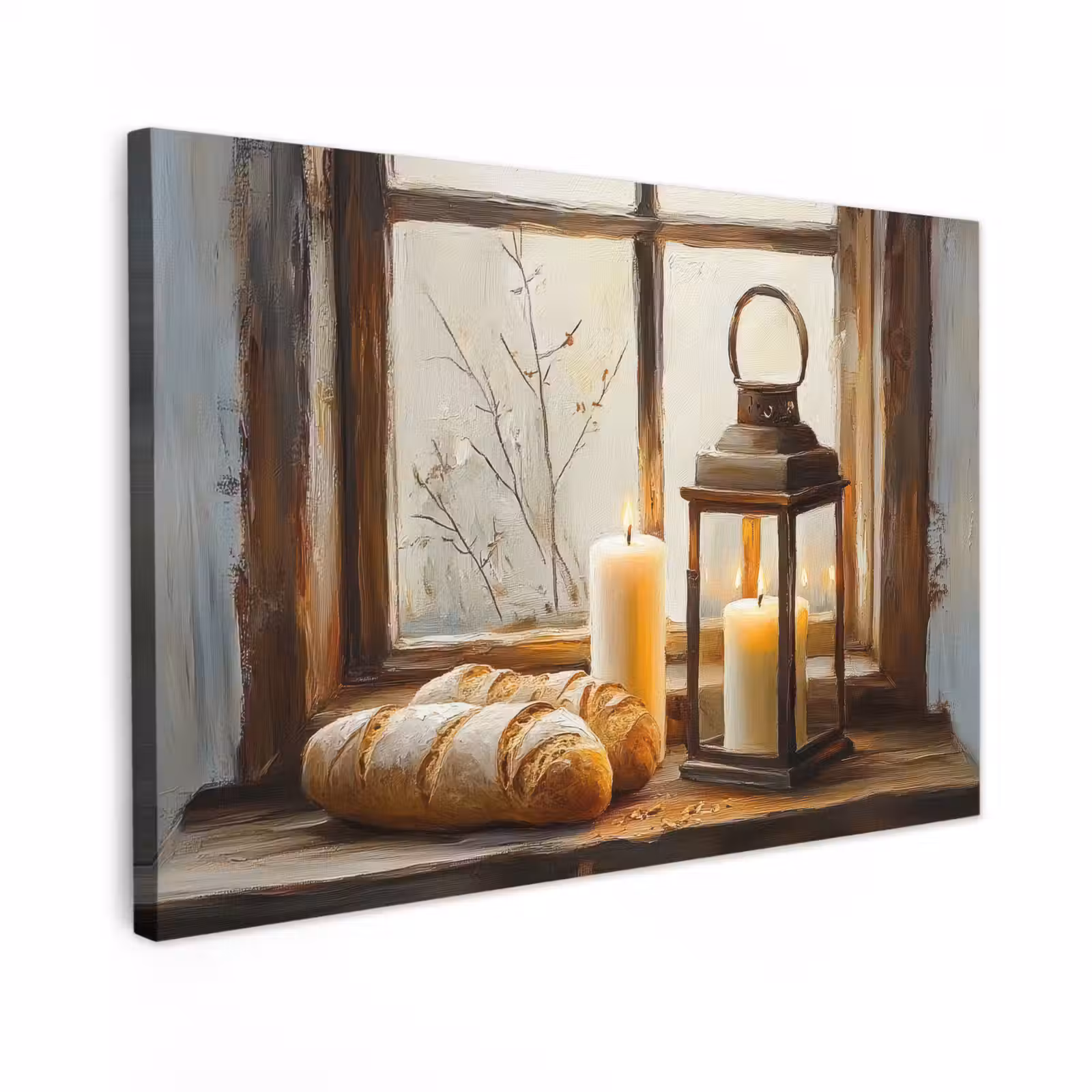 Canvas schilderij - Stilleven - Rustiek - Kaarsen - Broden - Raam — 1