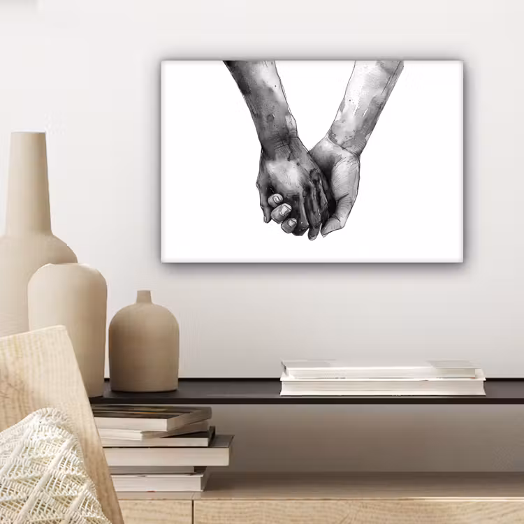 Canvas schilderij - Kunst - Handen - Zwart wit - Modern - Watercolor — 5