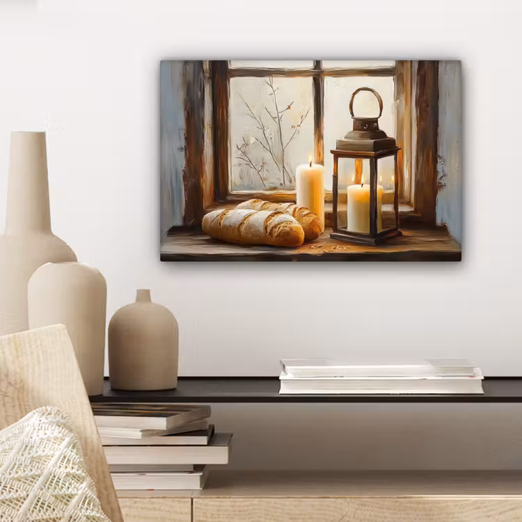 Canvas schilderij - Stilleven - Rustiek - Kaarsen - Broden - Raam — 5
