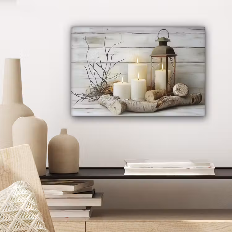 Canvas schilderij - Stilleven - Wit - Kaarsen - Rustiek - Natuur — 5