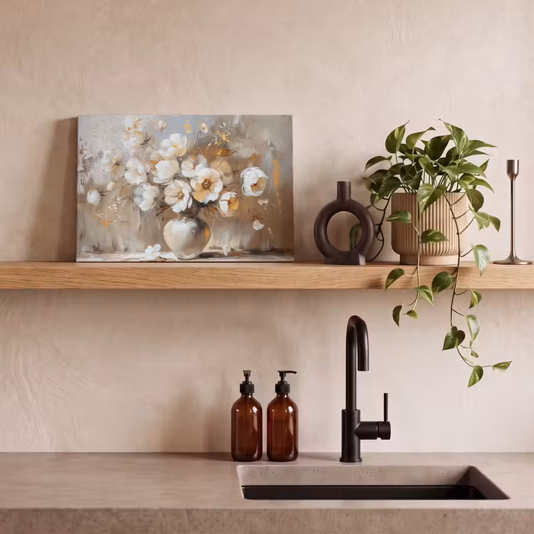 Canvas schilderij - Vaas - Bloemen - Kunst - Goud — 3
