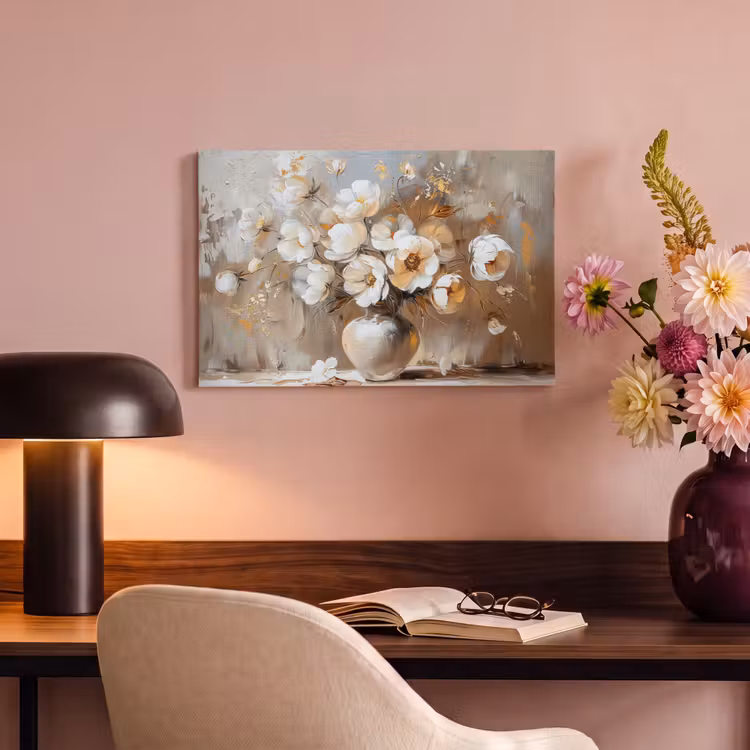 Canvas schilderij - Vaas - Bloemen - Kunst - Goud — 4