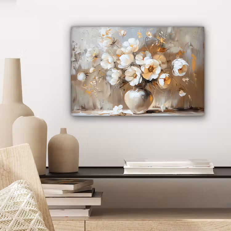 Canvas schilderij - Vaas - Bloemen - Kunst - Goud — 5