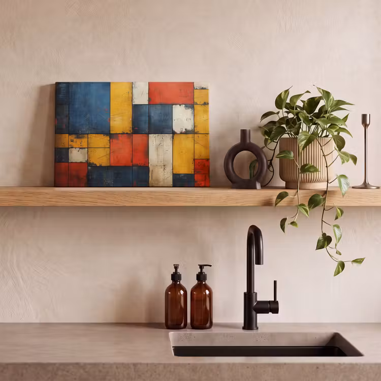 Canvas schilderij - Vintage - Kunst - Blauw - Rood - Modern — 3