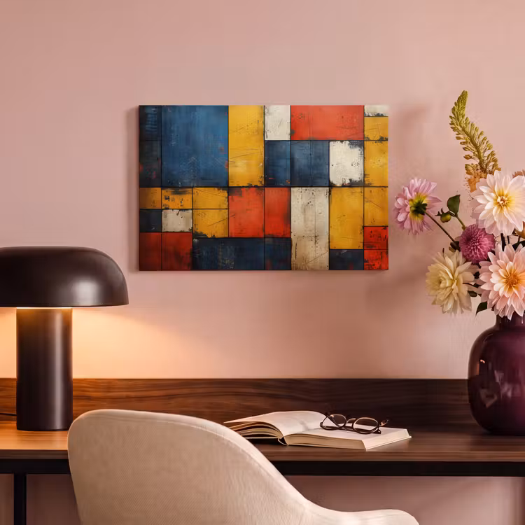 Canvas schilderij - Vintage - Kunst - Blauw - Rood - Modern — 4