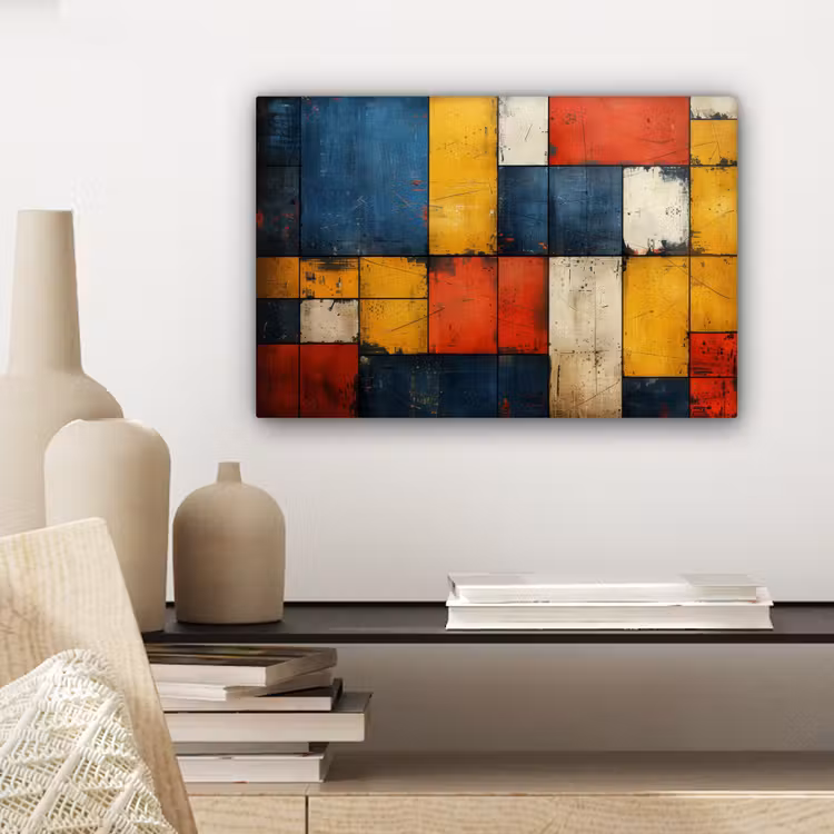 Canvas schilderij - Vintage - Kunst - Blauw - Rood - Modern — 5