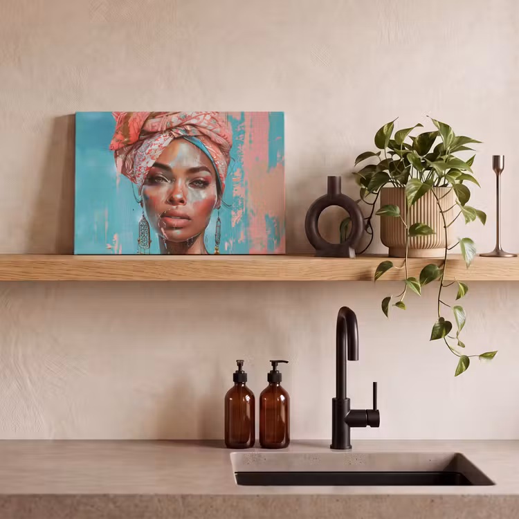 Canvas schilderij - Vrouw - Portret - Blauw - Roze - Modern — 3