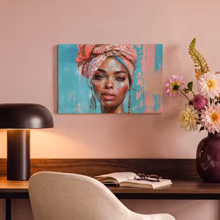 Canvas schilderij - Vrouw - Portret - Blauw - Roze - Modern — 4