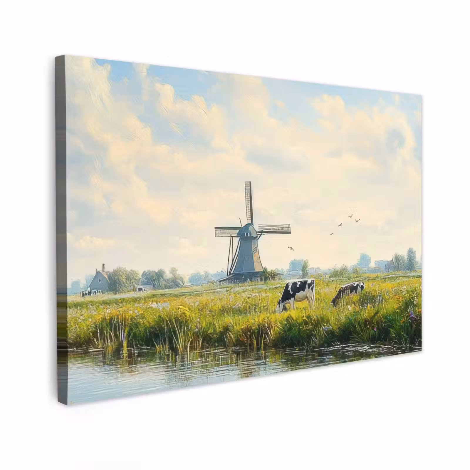 Canvas schilderij - Koeien - Windmolen - Weide - Blauw — 1