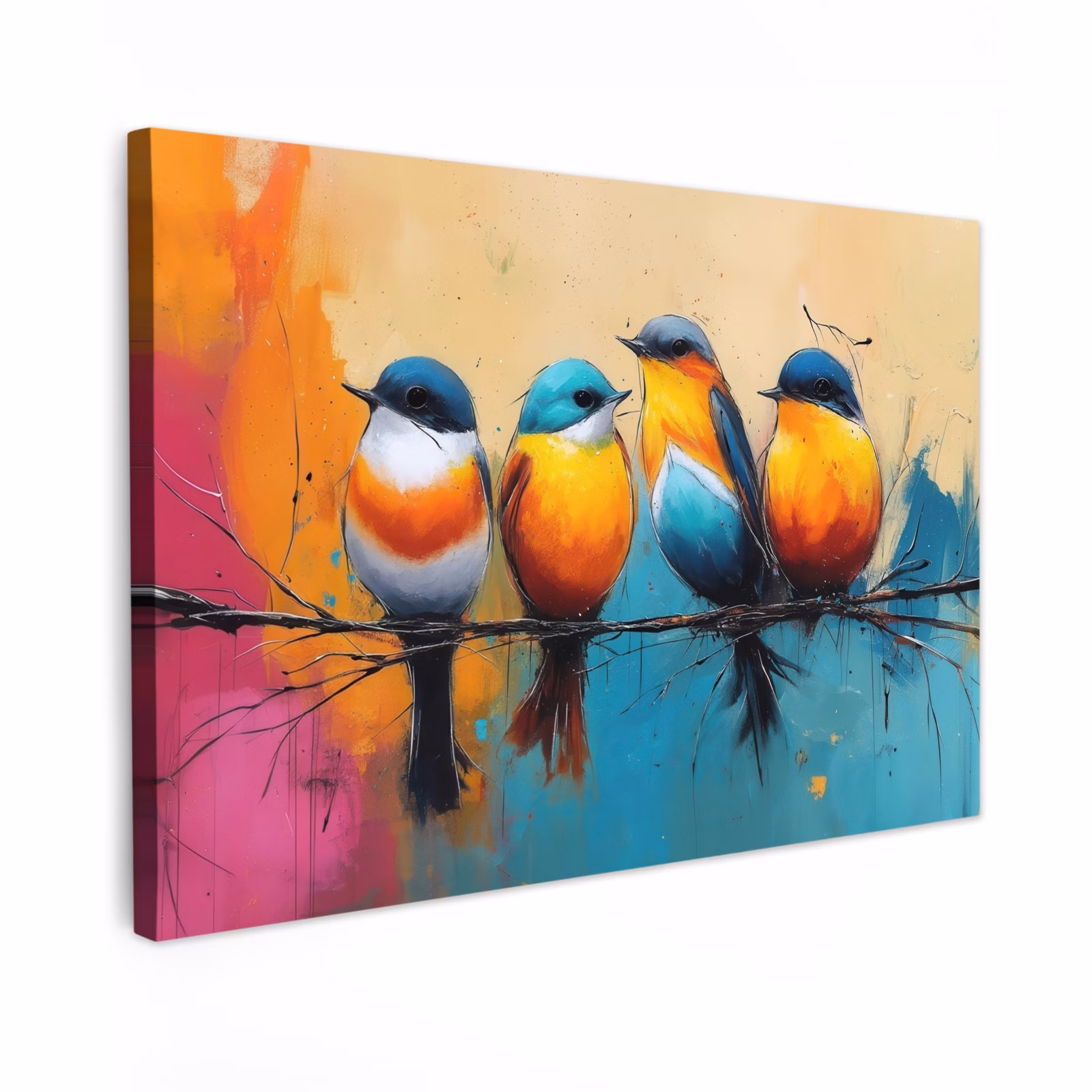 Canvas schilderij - Vogels - Kleurrijk - Tak - Abstract — 1
