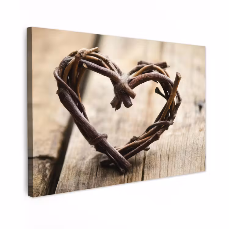 Canvas schilderij - Hart - Hout - Natuur - Takken - Bruin — 1