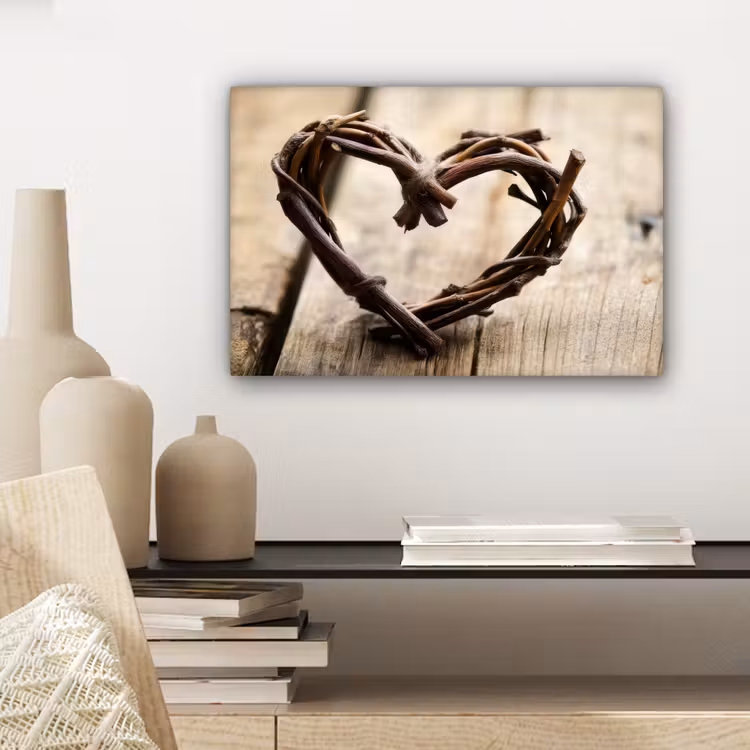 Canvas schilderij - Hart - Hout - Natuur - Takken - Bruin — 5