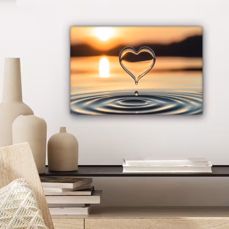 Canvas schilderij - Hart - Water - Zonsondergang - Natuur - Zen — 5