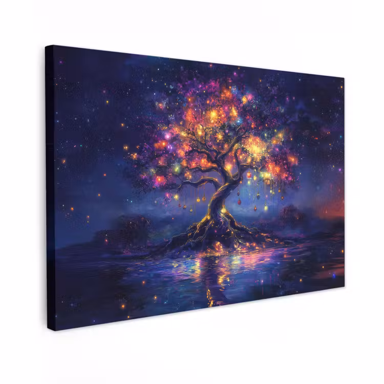 Canvas schilderij - Kosmisch - lichtboom - Kerst - Kleurrijk — 1