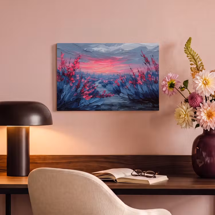 Canvas schilderij - Schilderij - Zonsondergang - Bloemen - Rivier — 4