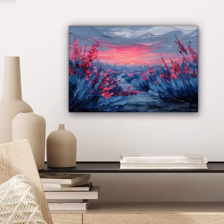 Canvas schilderij - Schilderij - Zonsondergang - Bloemen - Rivier — 5