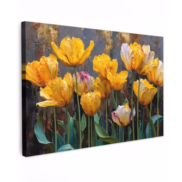 Canvas schilderij - Tulpen - Geel - Penseelstreken - Abstract — 1