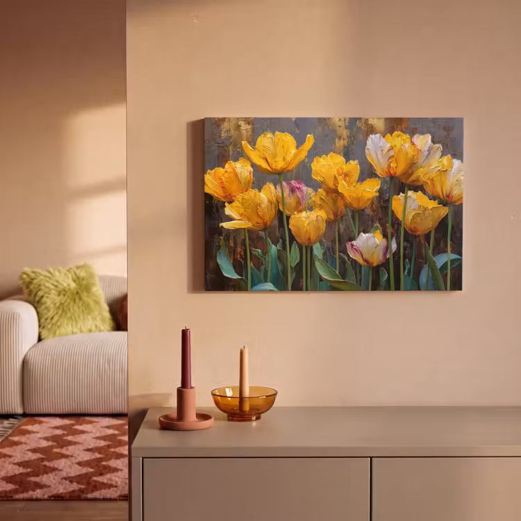 Canvas schilderij - Tulpen - Geel - Penseelstreken - Abstract — 2