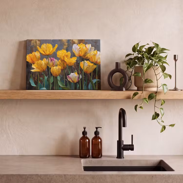 Canvas schilderij - Tulpen - Geel - Penseelstreken - Abstract — 3
