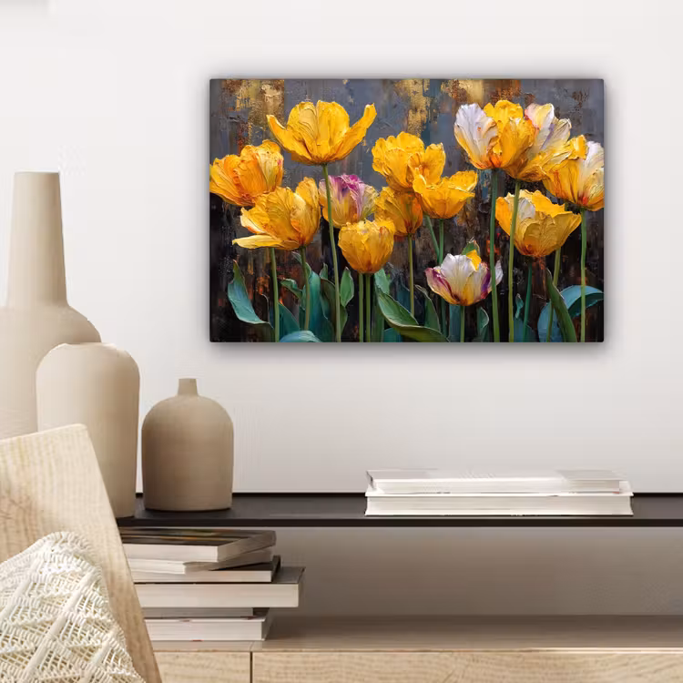 Canvas schilderij - Tulpen - Geel - Penseelstreken - Abstract — 5