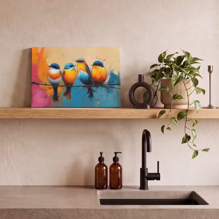 Canvas schilderij - Vogels - Kleurrijk - Tak - Abstract — 3