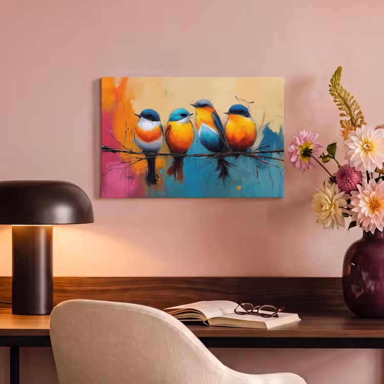 Canvas schilderij - Vogels - Kleurrijk - Tak - Abstract — 4