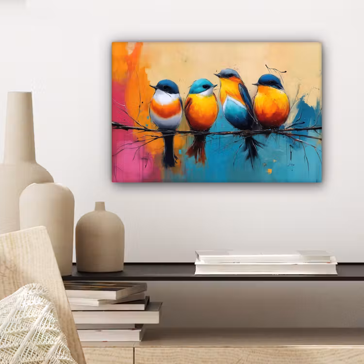 Canvas schilderij - Vogels - Kleurrijk - Tak - Abstract — 5