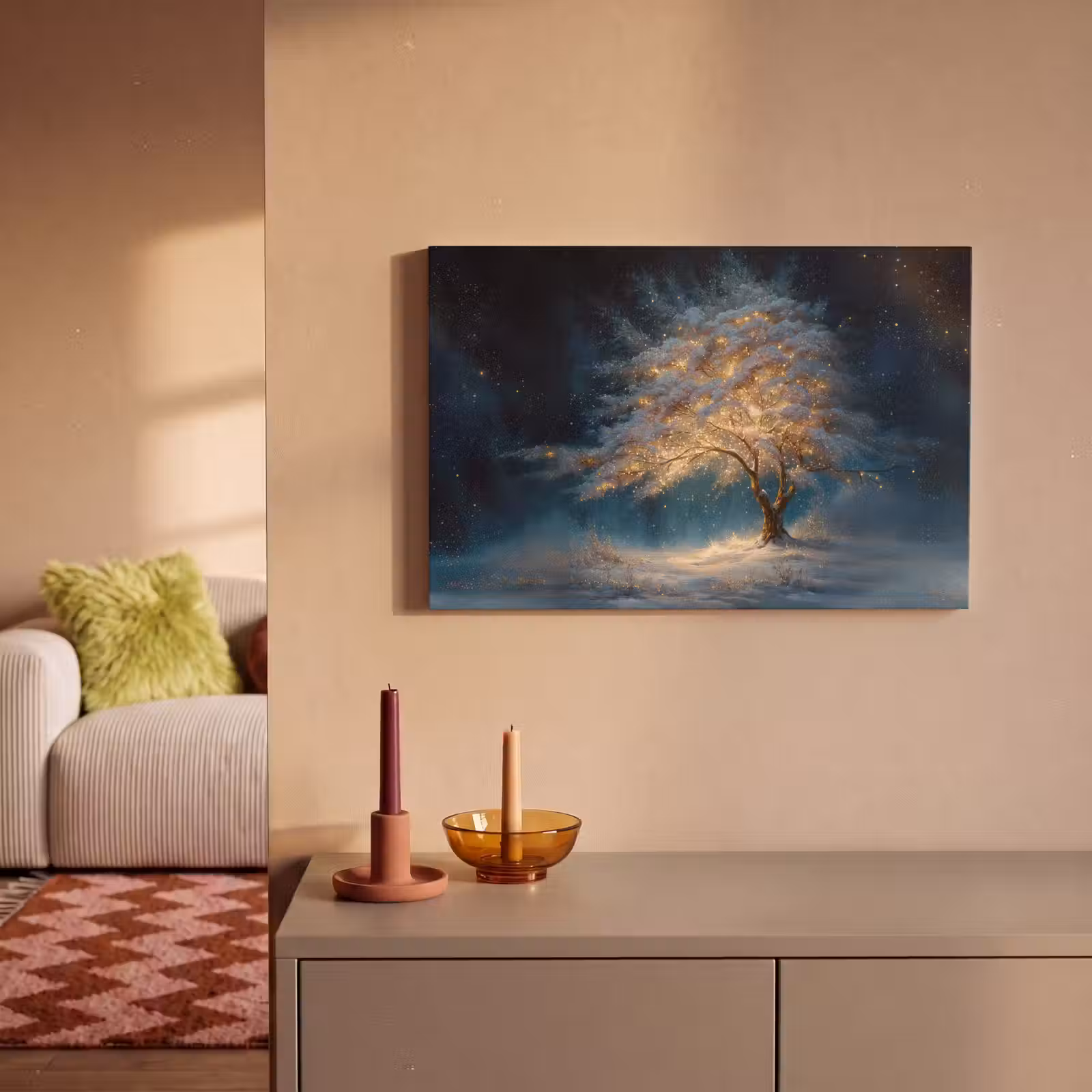 Canvas schilderij - Levensboom - Nacht - Donker - Blauw — 1