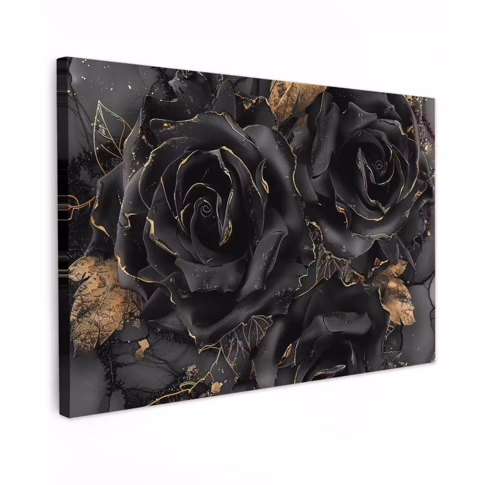 Canvas schilderij - Obsidiaan - Zwart - Goud - Patroon — 1