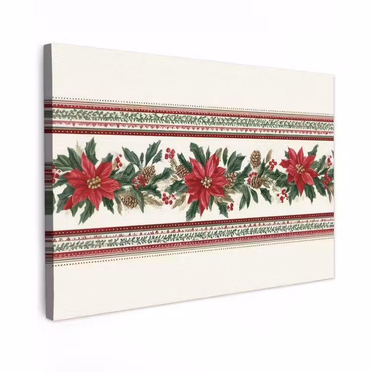 Canvas schilderij - Kerststrook - Poinsettia - Rood - Groen — 1