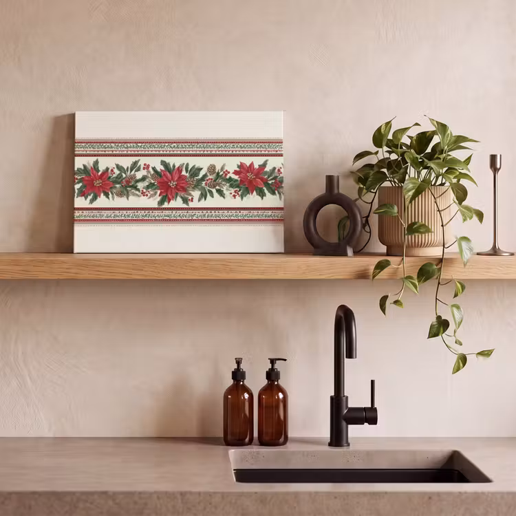Canvas schilderij - Kerststrook - Poinsettia - Rood - Groen — 3