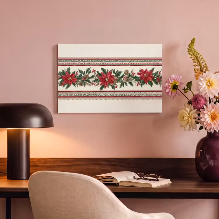 Canvas schilderij - Kerststrook - Poinsettia - Rood - Groen — 4