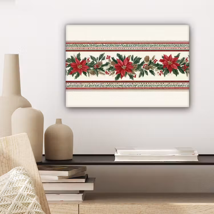 Canvas schilderij - Kerststrook - Poinsettia - Rood - Groen — 5