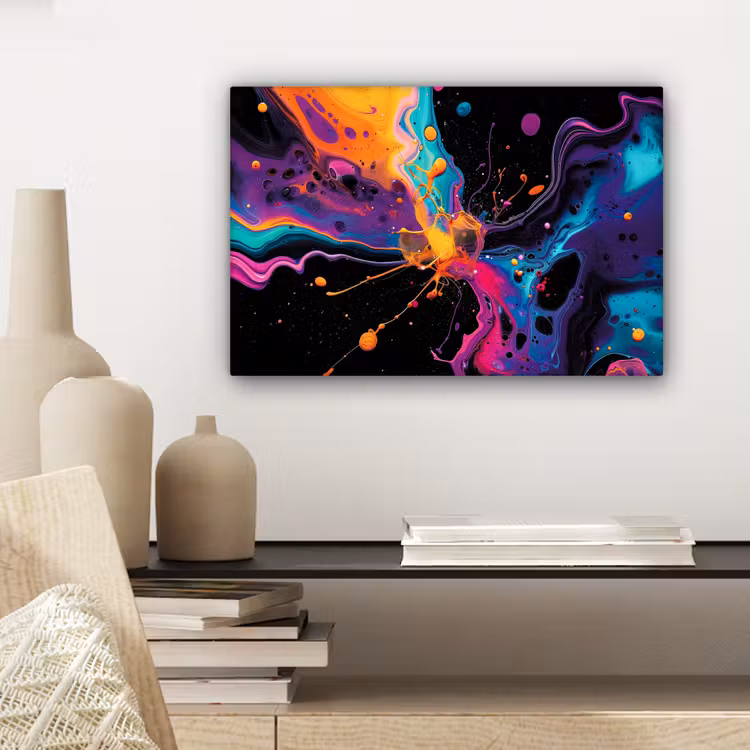 Canvas schilderij - Kleurrijk - Verf - Zwart — 5