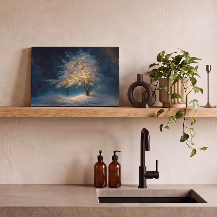 Canvas schilderij - Levensboom - Nacht - Donker - Blauw — 3