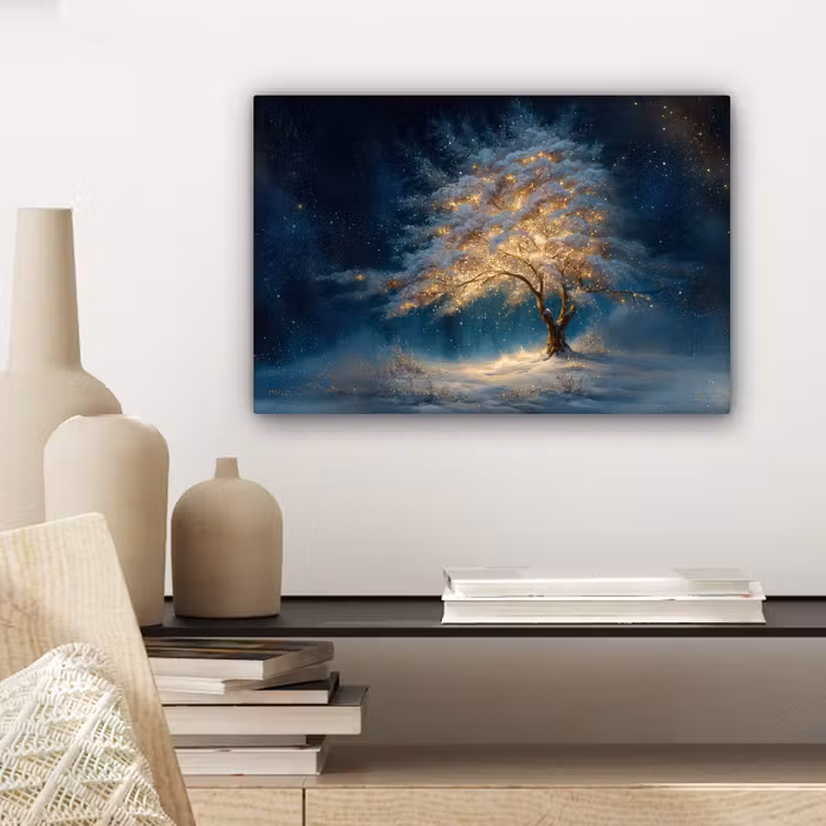 Canvas schilderij - Levensboom - Nacht - Donker - Blauw — 5