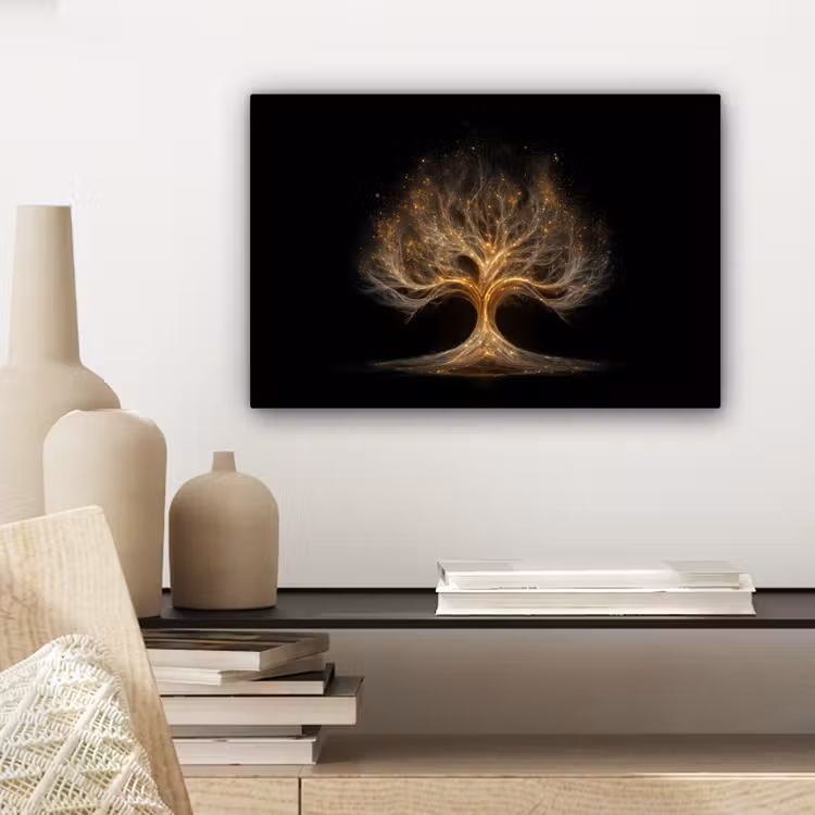 Canvas schilderij - Lichtjes - Boom - Abstract - Zwart — 5