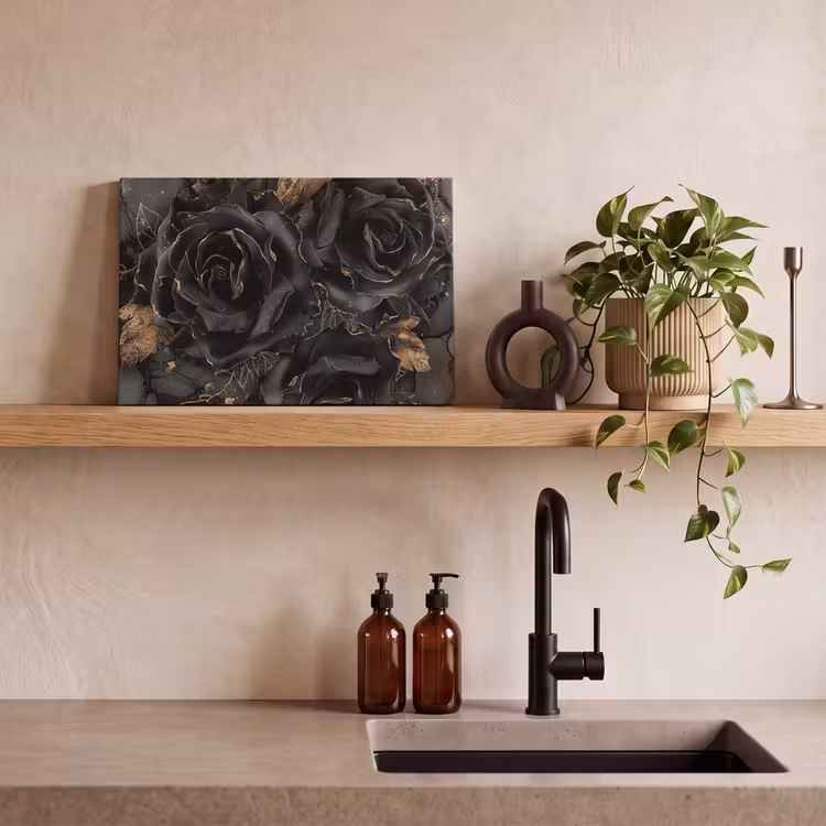 Canvas schilderij - Obsidiaan - Zwart - Goud - Patroon — 3