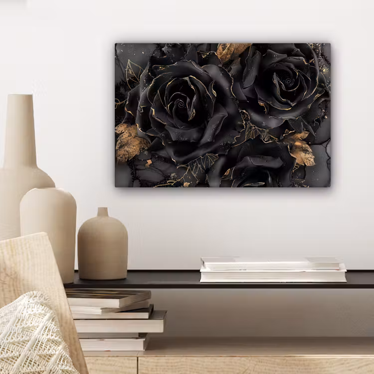 Canvas schilderij - Obsidiaan - Zwart - Goud - Patroon — 5