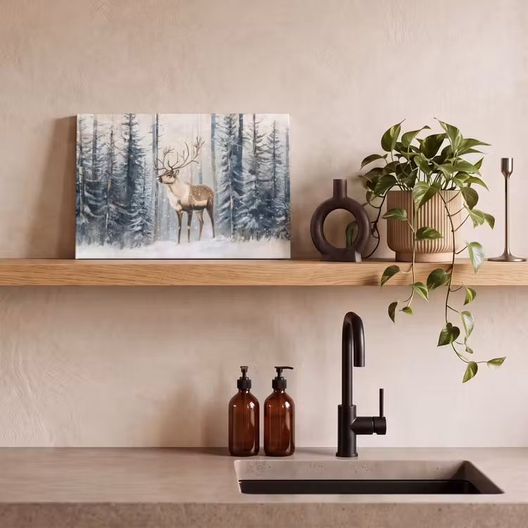 Canvas schilderij - Rendier - Sneeuw - Woud - Wit — 3