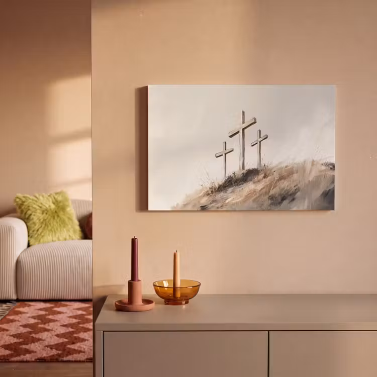 Canvas schilderij - Schilderij - Heuvel - Christendom - Kruis — 2