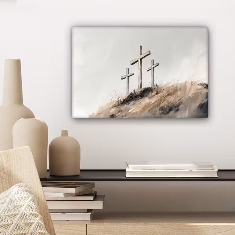 Canvas schilderij - Schilderij - Heuvel - Christendom - Kruis — 5