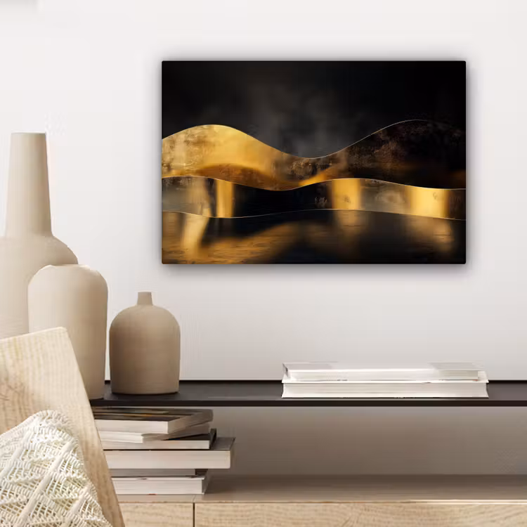 Canvas schilderij - Zwart - Goud - Golven - Schaduw — 5