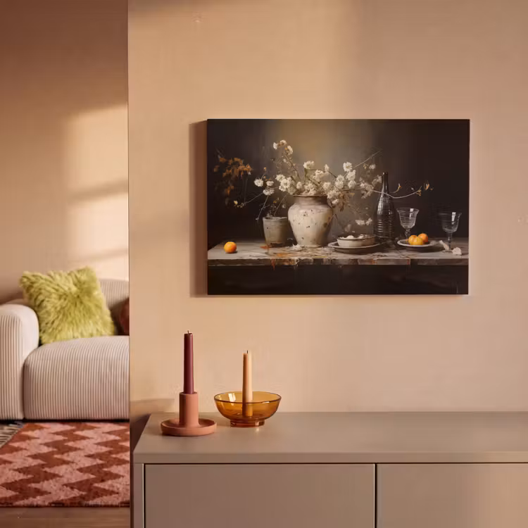 Canvas schilderij - Stilleven - Bloemen - Boeket - Vaas - Wijn — 2
