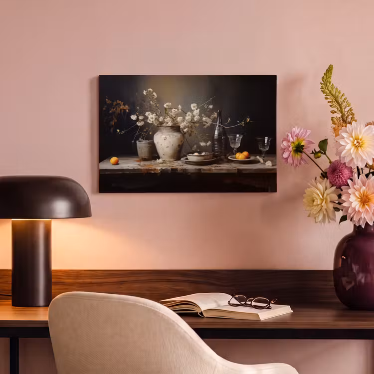Canvas schilderij - Stilleven - Bloemen - Boeket - Vaas - Wijn — 4